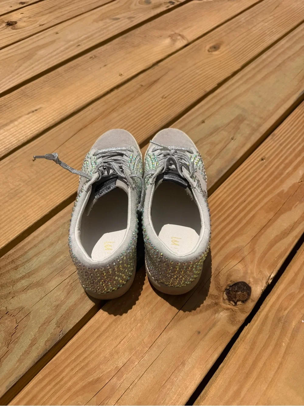 Miracle Miles Light Silver Crystal-Studded Lace-Up Sneakers